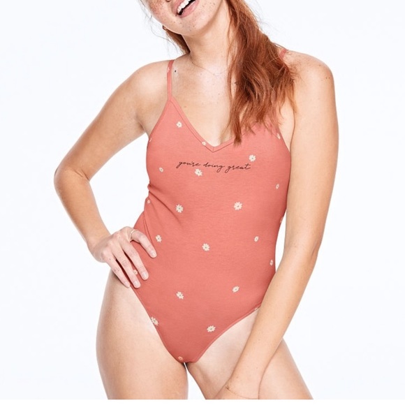 “You’re Doing Great” Victorias Secret Thong Bodysuit w/ Floral Design ( XS) - Picture 2 of 9